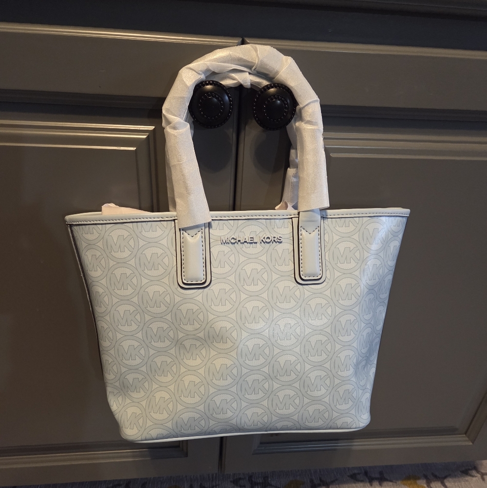 Michael Kors Pale Blue Monogram Jodie Small Tote NWT